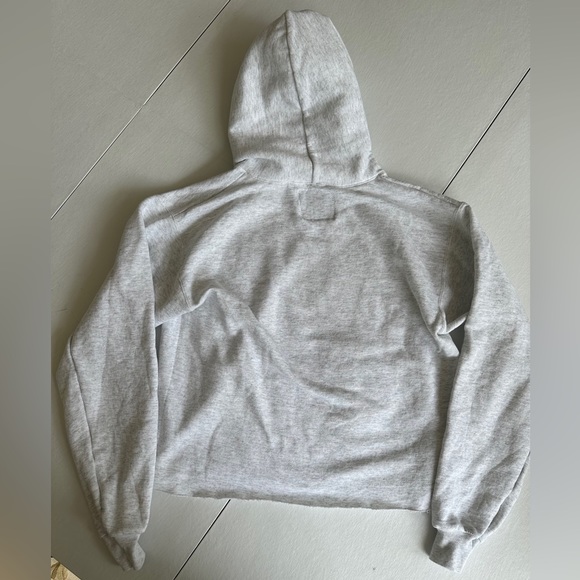 Unemployed Denim Gray Cropped Hooded Sweatshirt w/ Denim Patches - Picture 6 of 6